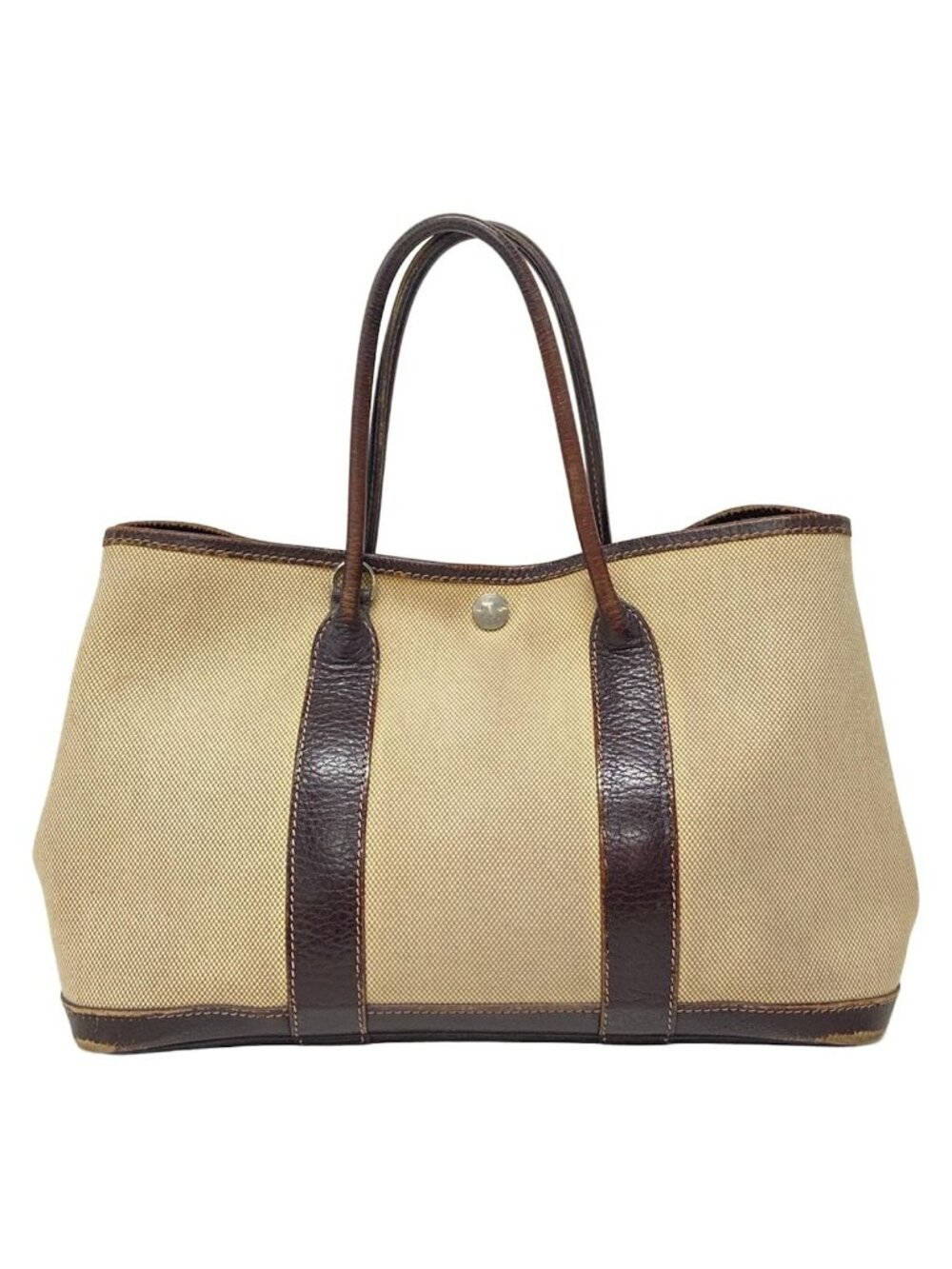 Hermes Tote Bag Garden Party TPM Ivory Dark Brown Silver Leather - Picture 3 of 15